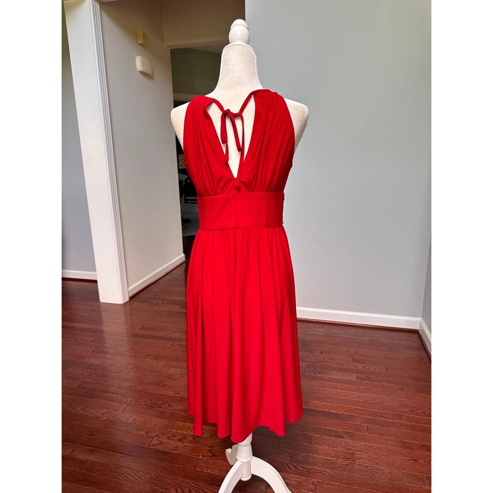 CB 1962 Formal Red Silver Beaded Embellished Waist Cocktail Dress - Picture 4 of 8